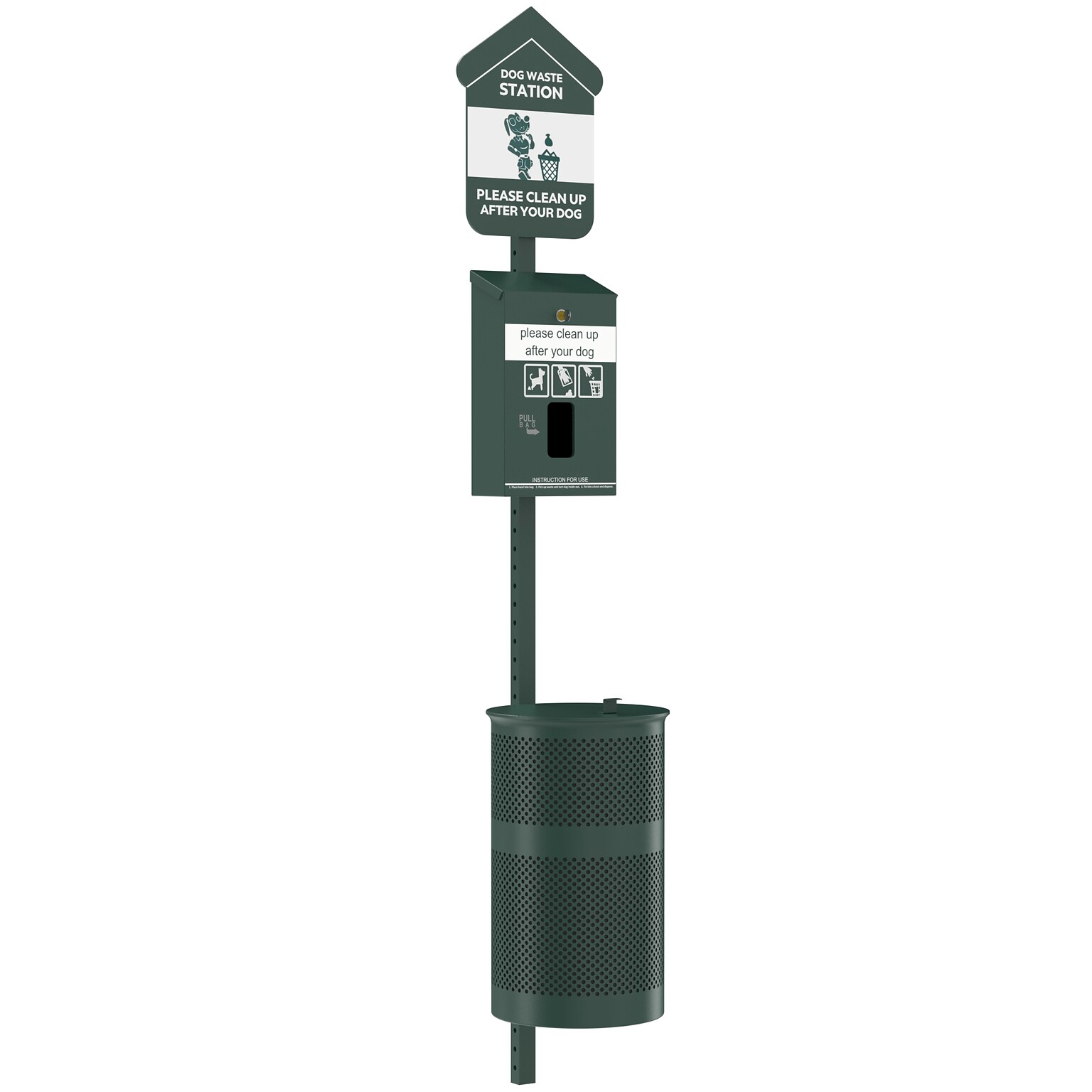 Furloo Steel Outdoor Pet Waste Station Kit with Header Bag Dispenser, 11.5 Gallon, Green (FLO1H-S-G)