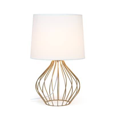 Simple Designs Geometrically Wired Table Lamp, White on Copper (LT2086-WOC)