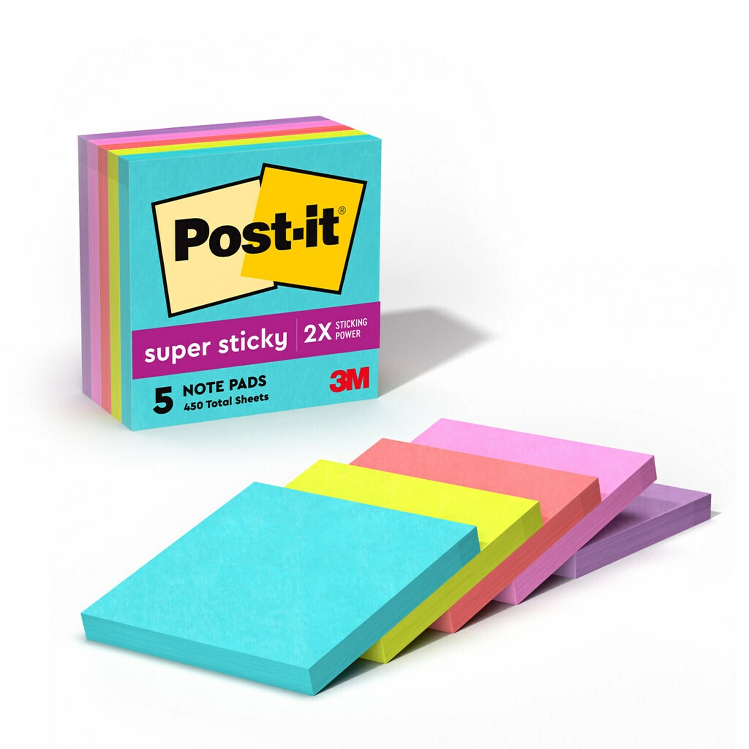 Post-it Super Sticky Notes, 3 x 3, Supernova Neons Collection, 90 Sheet/Pad, 5 Pads/Pack (654-5SSMIA)