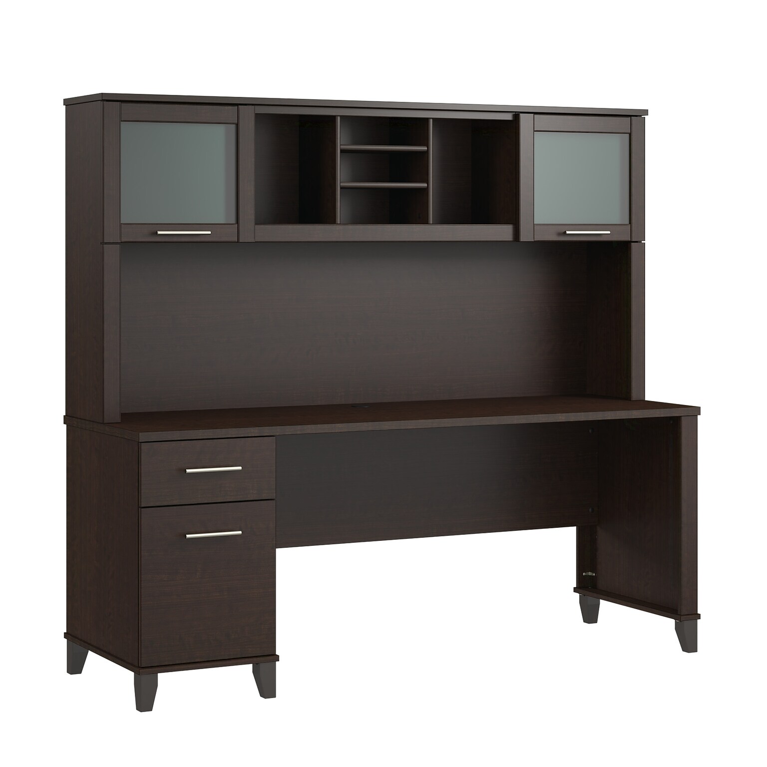 Bush Home Somerset 72W Office Desk with Drawers and Hutch, Mocha Cherry (SET018MR)