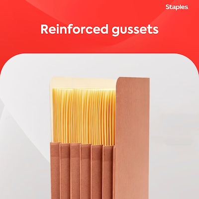 Staples Reinforced File Pocket, 5.25" Expansion, Letter Size, Brown, 10/Box (ST418335)