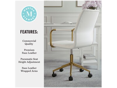 Martha Stewart Taytum Ergonomic Faux Leather Swivel Office Chair, White (CH142370WHGLD)