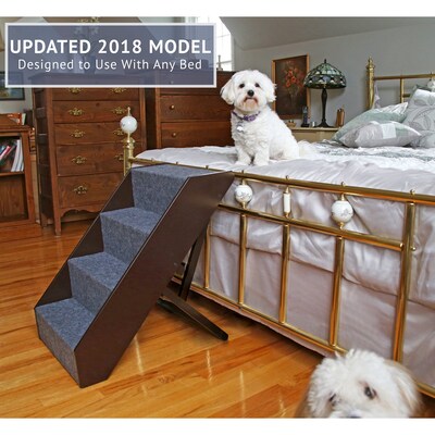Arf Pets Foldable Wood Dog & Cat Stairs, 4 Levels Height Adjustment, Espresso (APSTPS)