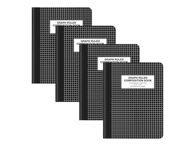 Better Office Composition Notebooks, 7.5" x 9.75", Graph Ruled, 80 Sheets, Black, 4/Pack (25604-4PK)