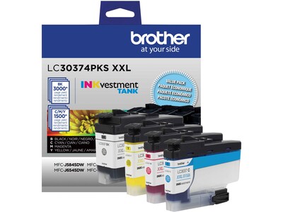 Brother LC30374PKS XXL Black/Cyan/Magenta/Yellow Super High Yield Ink Cartridges, 4/Pack