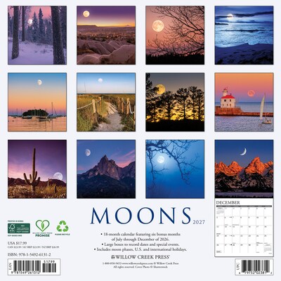 2027 Willow Creek Moons 12 x 12 Monthly Wall Calendar, Assorted Colors (61312)