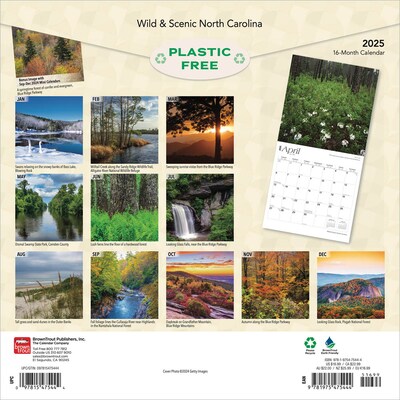 2025 BrownTrout North Carolina Wild & Scenic 12 x 12 Monthly Wall Calendar (9781975475444)