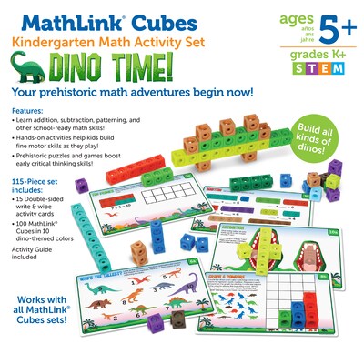 Learning Resources MathLink Cubes Kindergarten Math Activity Set: Dino Time!, Multicolor (LER 9330)