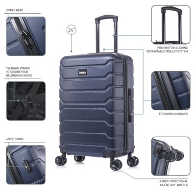 InUSA Trend 24" Hardside Suitcase, 4-Wheeled Spinner, TSA Checkpoint Friendly, Blue (IUTRE00M-BLU)