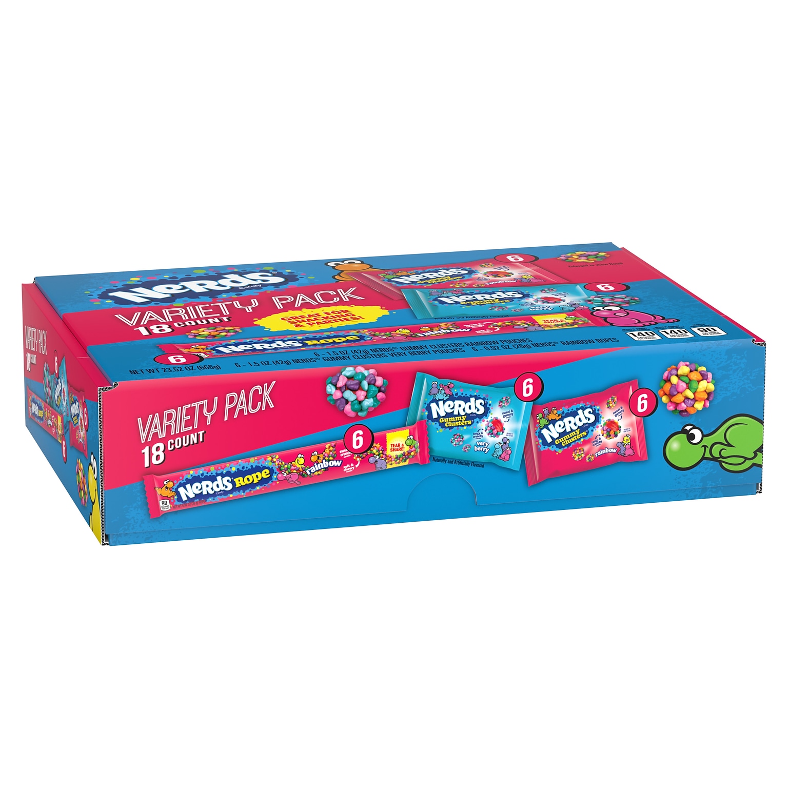 Nerds Gummy Candy Variety Pack, Assorted Flavors, 23.52 oz., 18 Pouches/Box (FER08887)