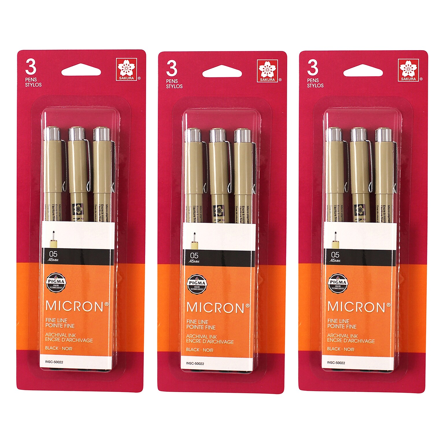 Sakura Pigma Micron Pen, Fineliner, Black Ink, 3/Bundle (SAK50022-3)