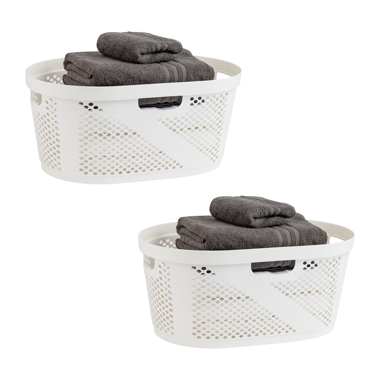 Mind Reader 10.57-Gallon Laundry Basket with Handles, Plastic, White, 2/Set (2HHAMP40-WHT)