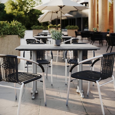 Flash Furniture Acadia Wooden Dining Table with T-Bases, 30D x 48W, Gray Faux Concrete/Silver Base (ST3048CGT0522S)