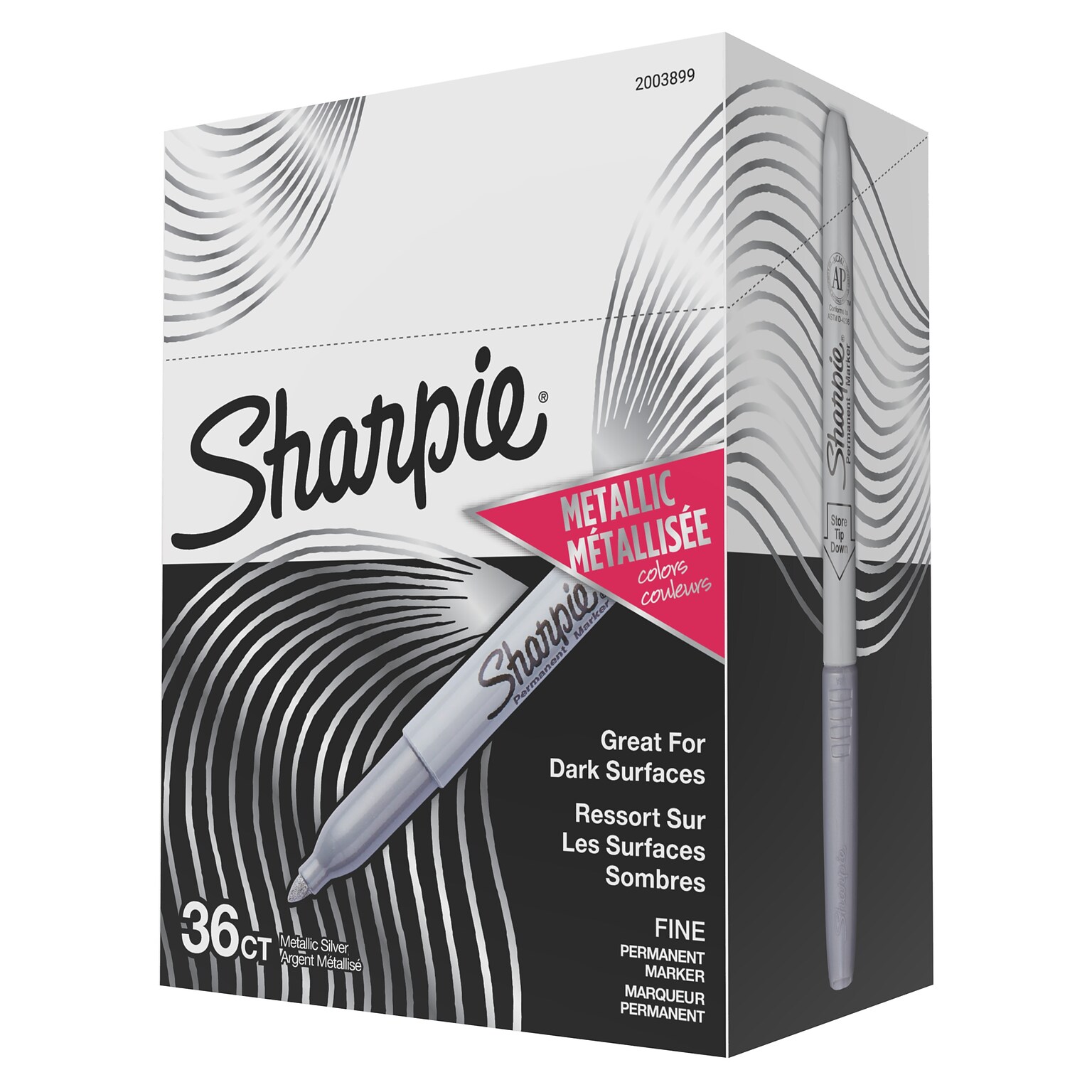 Sharpie Permanent Marker, Fine Tip, Metallic Silver, 36/Pack (2003899)