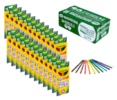 Crayola Colored Pencils Bulk Pack, Assorted Colors, 12/Pack, 24 Packs/Box (68-2133)