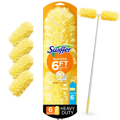 Swiffer Super Extender Heavy Duty Telescoping Duster Kit, Yellow, 4/Pack (77326)