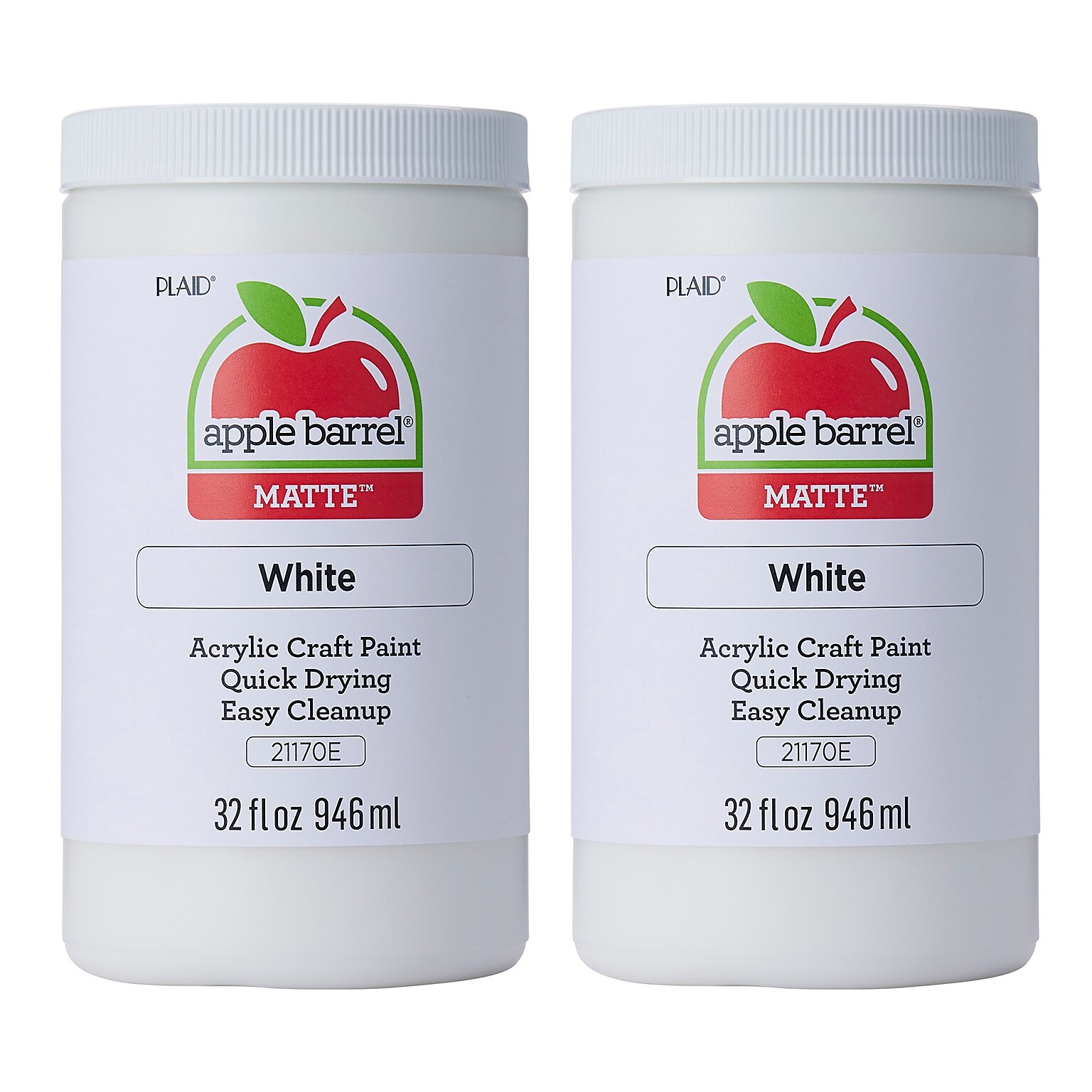 Apple Barrel Acrylic Paint Matte, 32oz., White, 2/Pack (APP21170E-2)