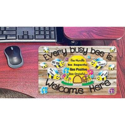 Ashley Smart Poly Computer Mouse Pad, 8" x 10", Every Busy Bee is Welcome Here, 6/Pack (ASH12504-6)