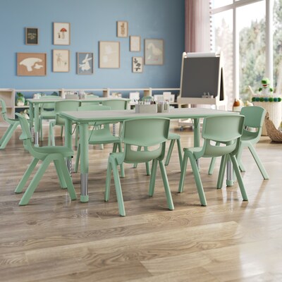 Flash Furniture Emmy Rectangular Activity Table Set, 47.25 x 23.5, Height Adjustable, Light Gray Woodgrain & Sage