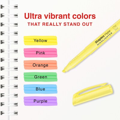 Staples Hype Stick Highlighter, Chisel Tip, Assorted, 12/Pack (ST62944)