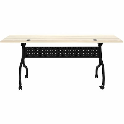 Lorell 72"W x 23.6"D Foldable Flip-Up Training Table, Melamine, With Wheels, Modern Elm/Black (LLR66375)