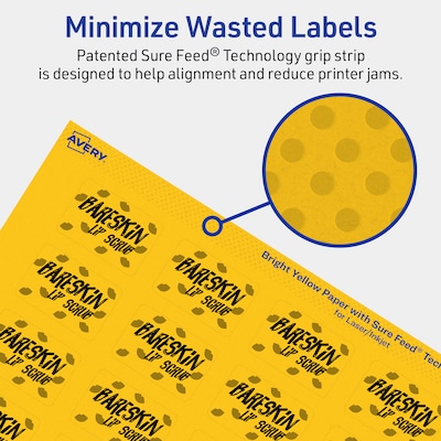 Avery Laser/Inkjet Rectangle Multipurpose Labels, 1" x 1.5", Bright Yellow, 2560/Box (94219)