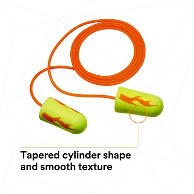3M E-A-Rsoft Yellow Neon Blasts Corded Earplugs, NRR 33 dB, Orange/Yellow, 200/Pack (3111252)