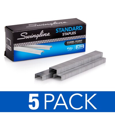 Swingline Standard 1/4" Length Standard Staples, Full Strip, 5000/Box, 5 Boxes (S7035101S)