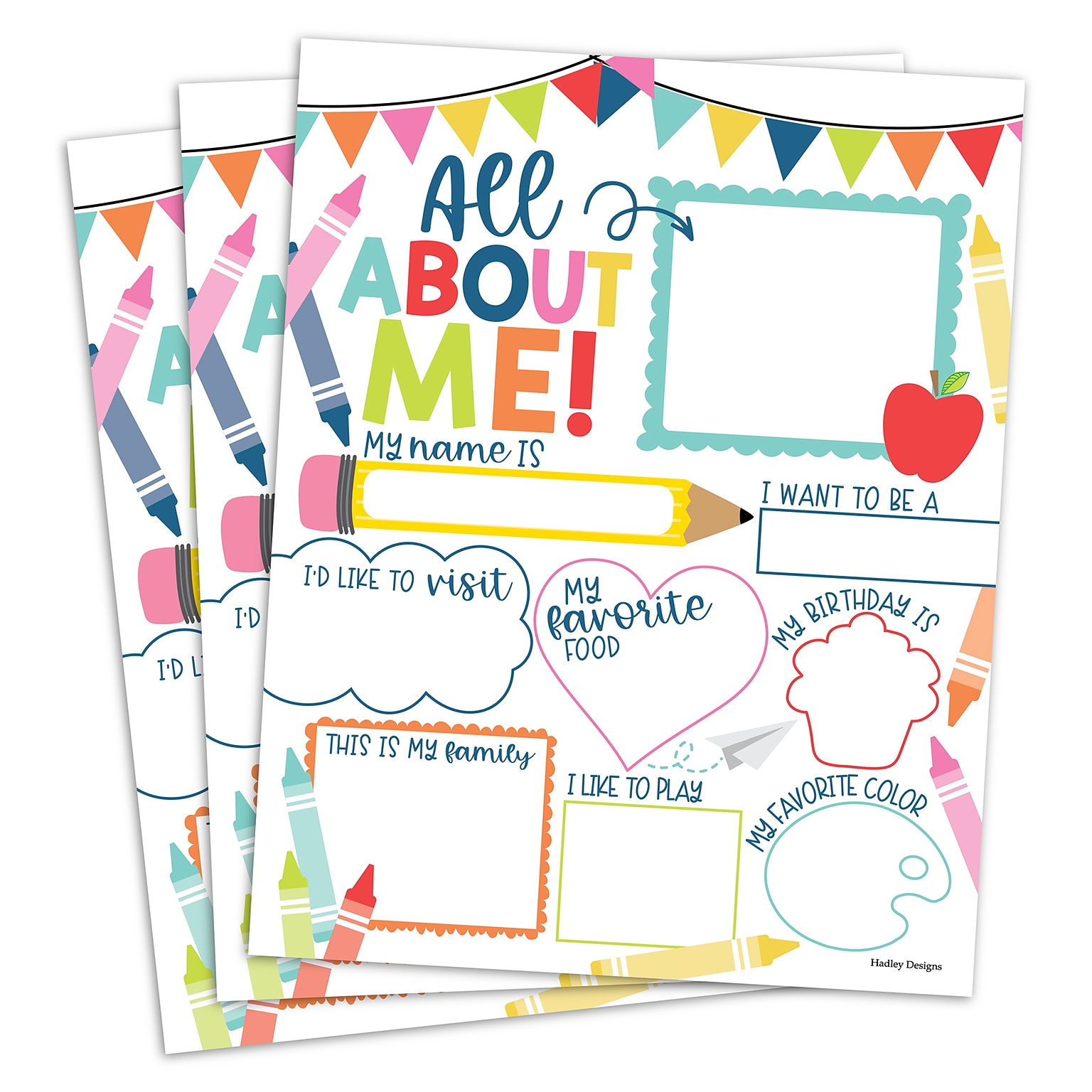 Hadley Designs 11 x 14 Colorful Star Student Read All About Me Posters, 20/Set (HDDX004A2D8KJ)