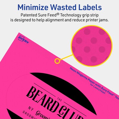 Avery Oval Laser/Inkjet Multipurpose Labels, 4" x 6", Neon Magenta (20/Pack)