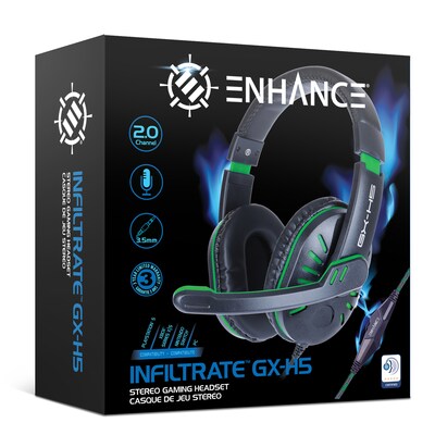 ENHANCE GX-H5 Noise Cancelling Stereo Gaming Headset, 3.5mm, Green (ENGXH50100GNWS)