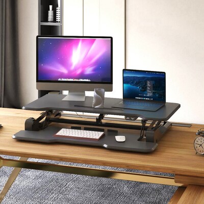 Mount-It! 38"W Electric Rectangular Adjustable Standing Desk Converter, Black (MI-8010)