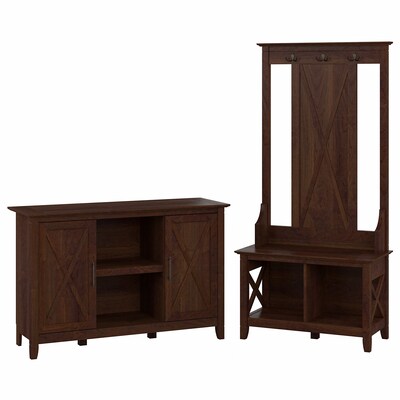 Bush Furniture Key West 66 Entryway Storage Set with Hall Tree, Shoe Bench, and 2-Door Cabinet, Bin