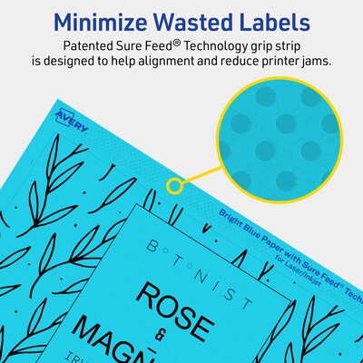 Avery Printable Rectangle Multipurpose Labels, 4.75" x 7.75", Bright Blue, 20/Pack (94255)