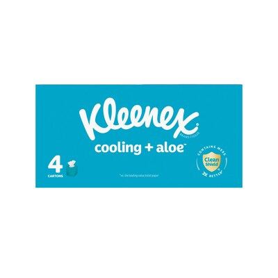 Kleenex Cooling + Aloe Facial Tissue, 2-ply, 50 Tissues/Box, 4 Boxes/Pack (56523)