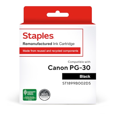 Staples Remanufactured Black Standard Yield Ink Cartridge Replacement for Canon PG-30 (TR1899B002DS/ST1899B002DS)
