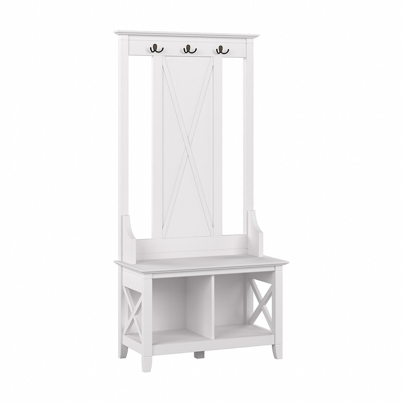 Bush Furniture Key West 66 Hall Tree with Shoe Storage Bench, Pure White Oak (KWS166WT-03)