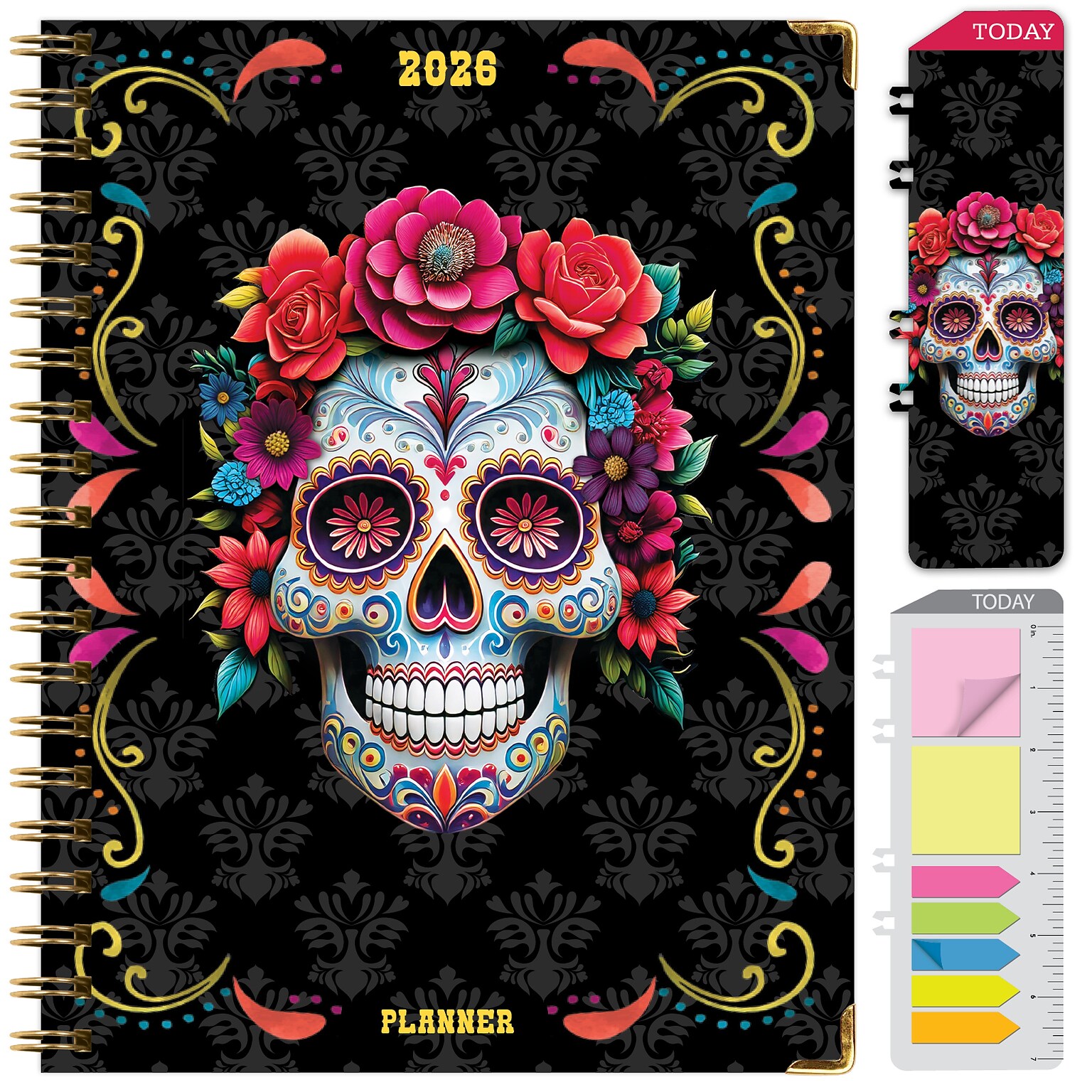 2026 Global Printed Products 8.5 x 11 Weekly & Monthly Planner, Paperboard Cover, Sugar Skull (FSHN-CY26-8511-48)