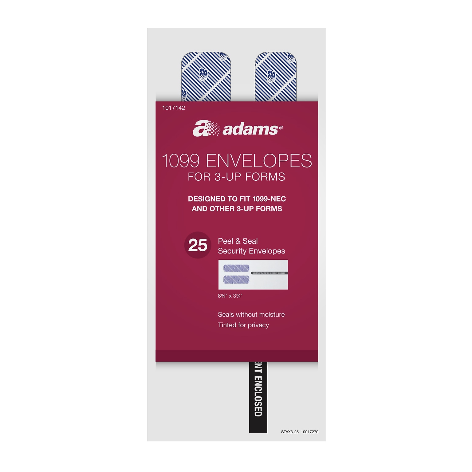 Adams 2025 1099 Tax Envelopes, 3-Up Format, Double-Window, Security Tinted, Peel & Seal, White, 25/Pack (STAX3-25)