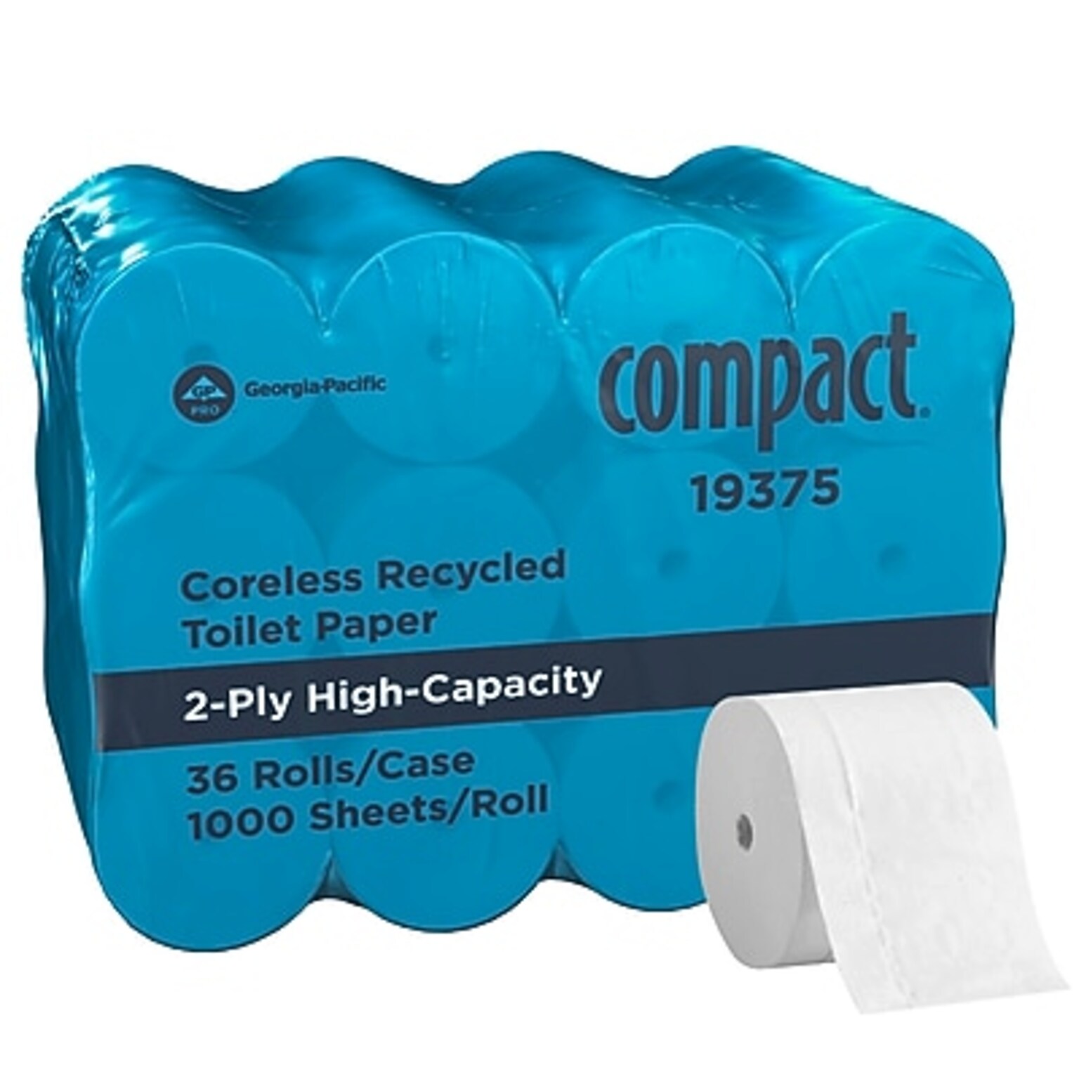 Compact Recycled Coreless Toilet Paper, 2-Ply, White, 1000 Sheets/Roll, 36 Rolls/Carton (19375)