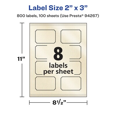 Avery Pearlized Ivory Decorative Edge Multipurpose Labels, 2" x 3", Ivory, 800/Box (94267)