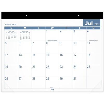 2026-2027 AT-A-GLANCE 21.75 x 17 Academic Monthly Desk Pad Calendar, White & Blue (SKLPAY-32-27)