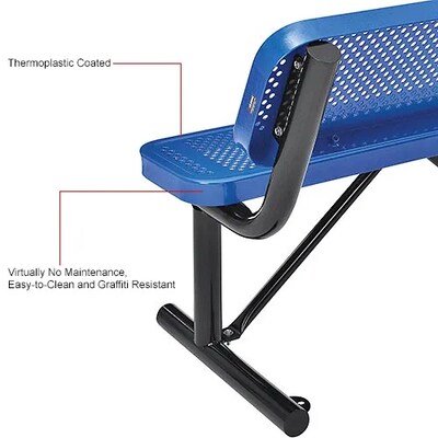 Global Industrial 4' Outdoor Steel Bench w/ Backrest, Perforated Metal, Blue (695744BL)
