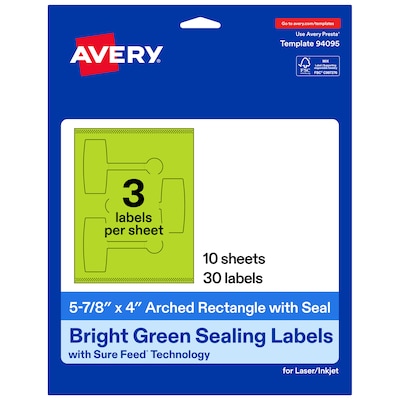Avery Laser/Inkjet Sealing Labels, 5-7/8 x 4, Bright Green, 30 Labels/Pack (19479370784)