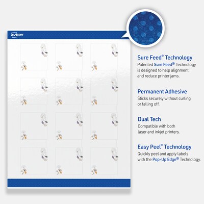 Avery Laser/Inkjet Square Multipurpose Labels, 2" x 2", White, 120/Pack (S00-F44)
