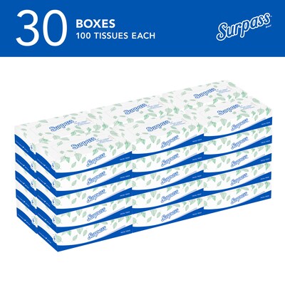 Surpass Standard Facial Tissue, 2-Ply, 100 Sheets/Box, 30 Boxes/Pack (21340)