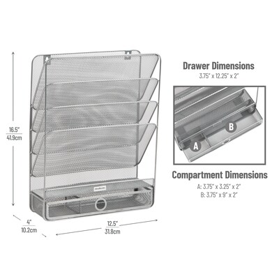 Mind Reader 7-Compartment Metal Desk Shelf, Silver (MAGROUND-SIL)