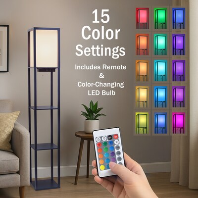 Simple Designs Etagere Organizer 62.5" Floor Lamp with Rectangular Shade, Navy Blue (LF1037-NAV-CCLB)