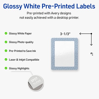 Avery Laser/Inkjet Rectangle Multipurpose Labels, 4 x 3-1/3, White, 40/Pack (S00-F8J)
