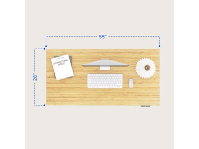 FlexiSpot E7 Pro 55"W Electric Adjustable Standing Desk, Bamboo/White (E7WPRO5528-LBZB)